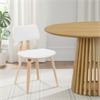 Jaguar Mid-Century Upholstered Dining Chair in White Boucle & Patterned Oak