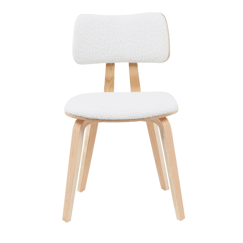 Jaguar Mid-Century Upholstered Dining Chair in White Boucle & Patterned Oak