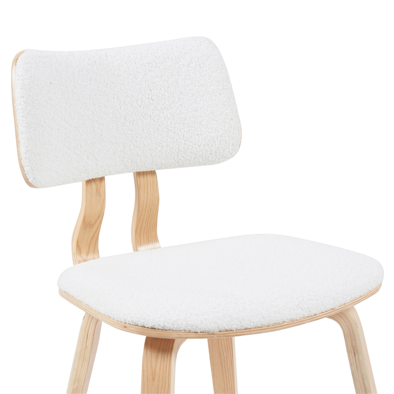 Jaguar Mid-Century Upholstered Dining Chair in White Boucle & Patterned Oak