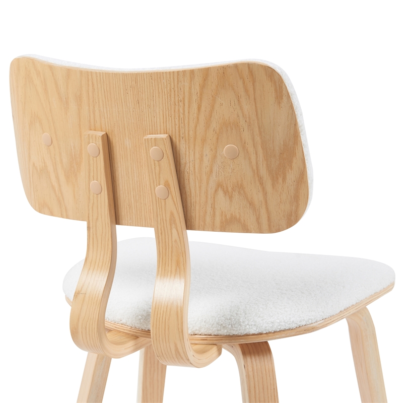 Jaguar Mid-Century Upholstered Dining Chair in White Boucle & Patterned Oak