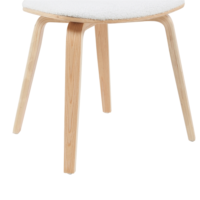 Jaguar Mid-Century Upholstered Dining Chair in White Boucle & Patterned Oak