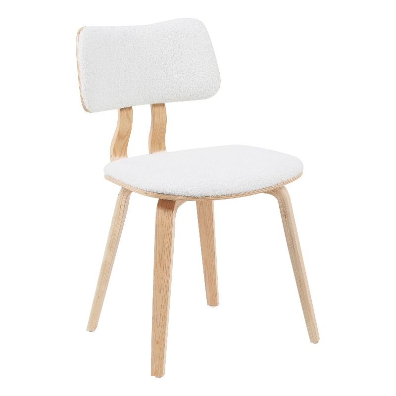 Jaguar Mid-Century Upholstered Dining Chair in White Boucle & Patterned Oak