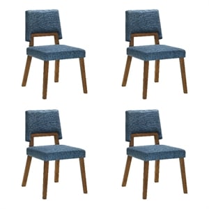 Channell Wood Dining Chair in Walnut Finish with Blue Fabric - Set of 4