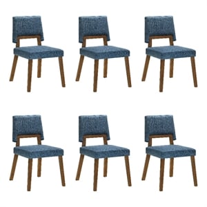Channell Wood Dining Chair in Walnut Finish with Blue Fabric - Set of 6
