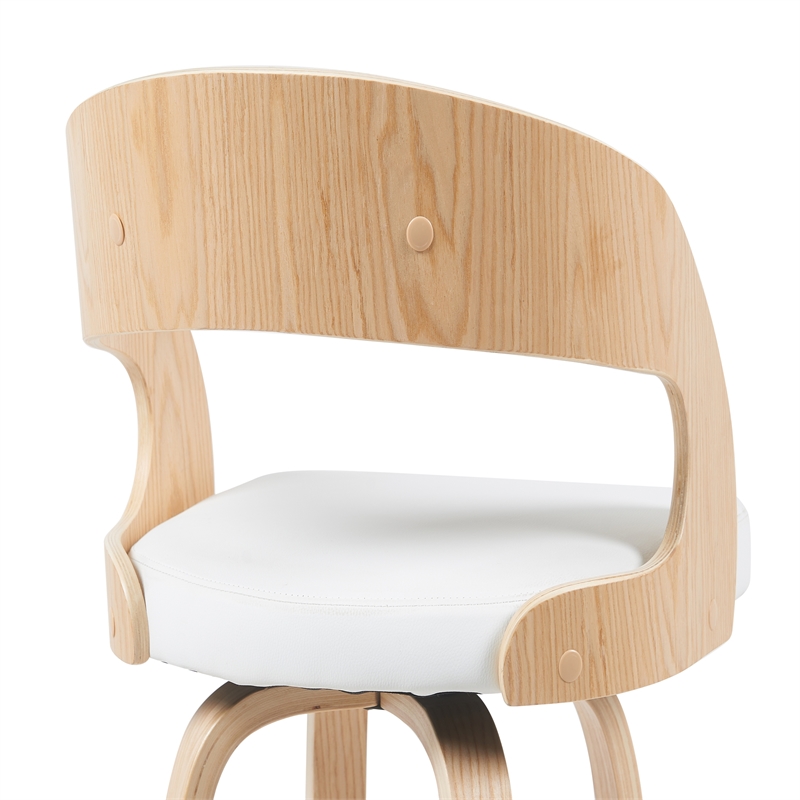 Shelly Counter Height Swivel Bar Stool in Oak/White Faux Leather- Set of 3