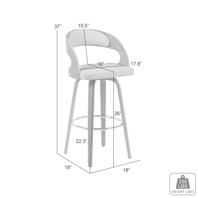Shelly Counter Height Swivel Bar Stool in Oak/White Faux Leather- Set of 3
