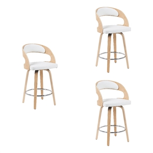 Shelly Counter Height Swivel Bar Stool in Oak/White Faux Leather- Set of 3