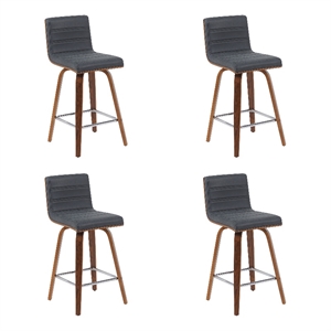 Vienna Counter Height Swivel Bar Stool with Black Seat/Walnut Wood- Set of 4