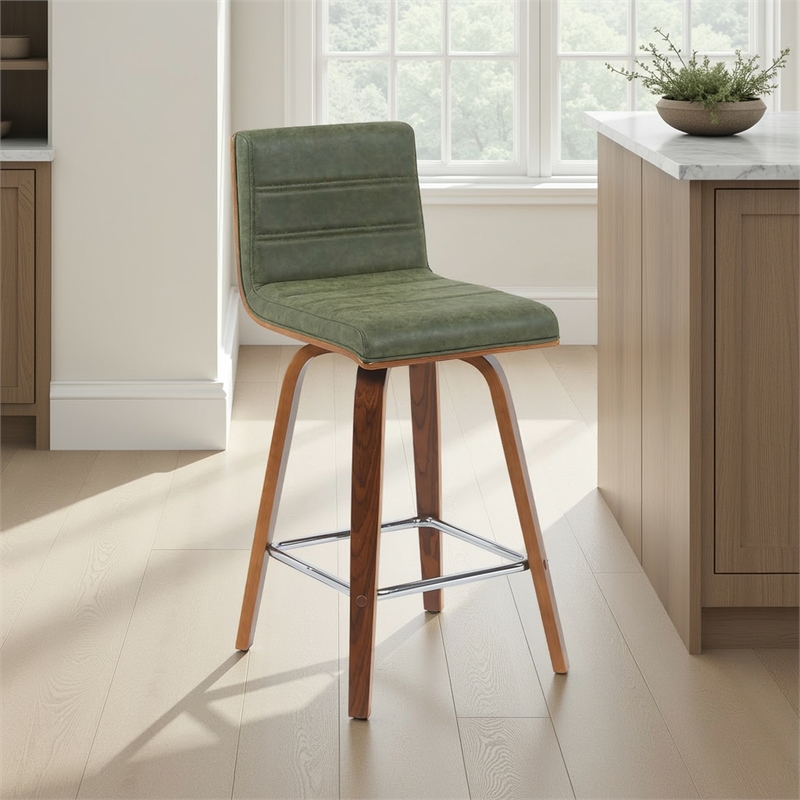 Vienna Counter Height Swivel Bar Stool w/ Vintage Green Seat & Walnut Wood Frame