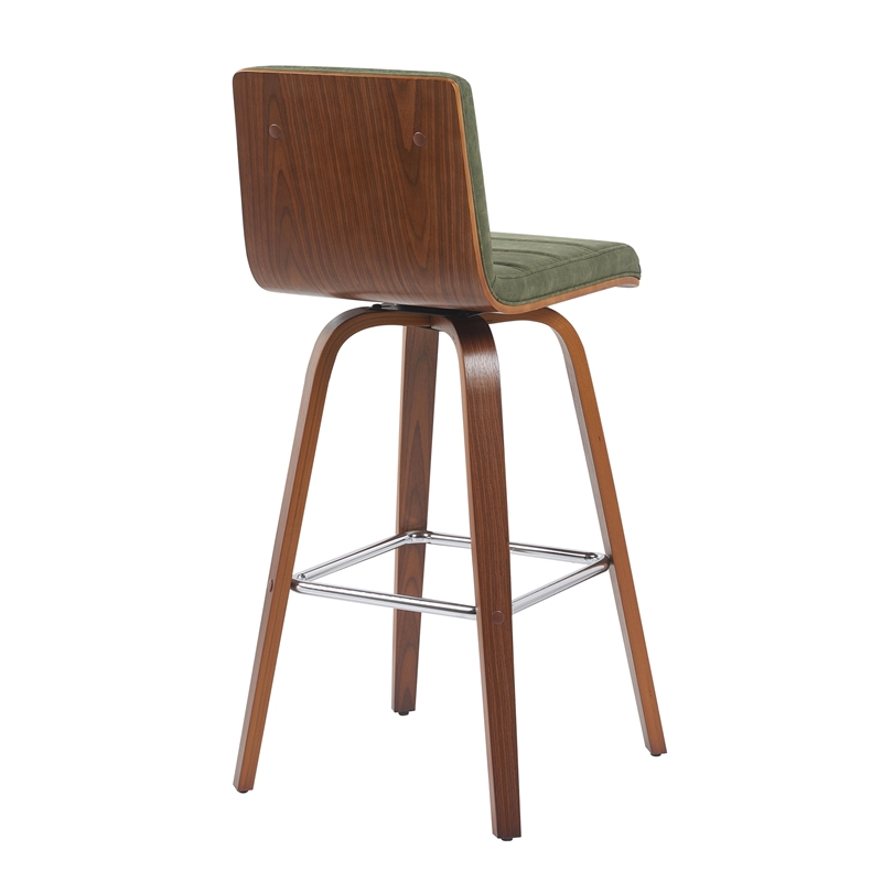 Vienna Swivel Bar Height Stool with Vintage Green Seat and Walnut Wood- Set of 4