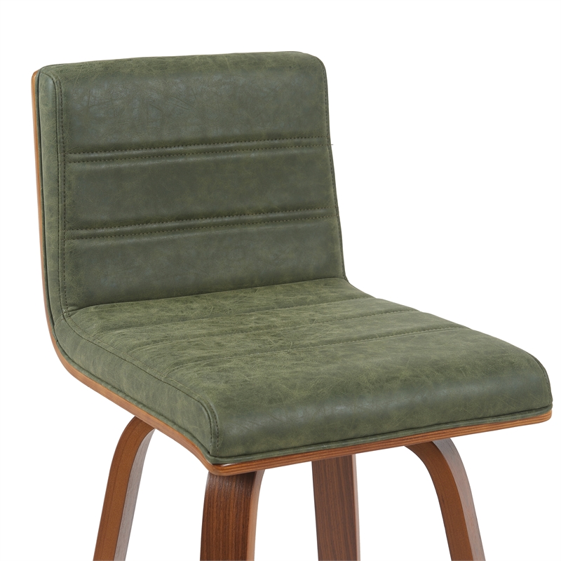 Vienna Swivel Bar Height Stool with Vintage Green Seat and Walnut Wood- Set of 4