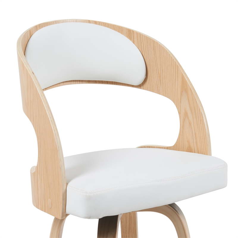Shelly Counter Height Swivel Bar Stool in Oak/White Faux Leather- Set of 4