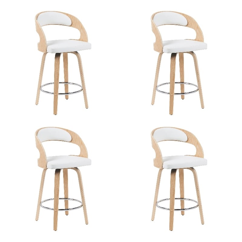 Shelly Counter Height Swivel Bar Stool in Oak/White Faux Leather- Set of 4