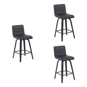 Vienna Counter Height Swivel Bar Stool w/ Black Faux Leather Seat/Black-Set of 3