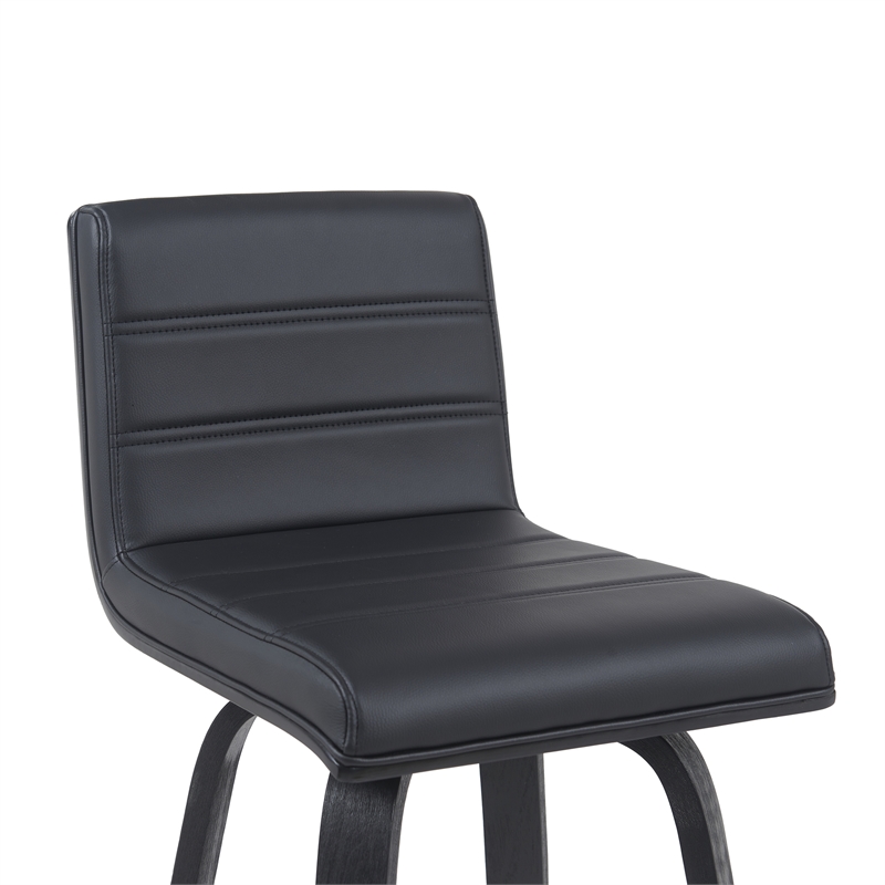Vienna Swivel Bar Height Stool with Black Faux Leather Seat and Black Wood Frame
