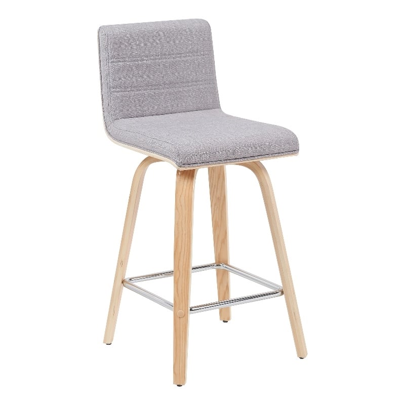 Vienna Counter Height Swivel Bar Stool with Grey Upholstered Seat/Oak Wood Frame