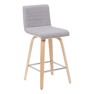 Vienna Counter Height Swivel Bar Stool with Grey Upholstered Seat/Oak Wood Frame