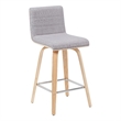 Vienna Counter Height Swivel Bar Stool with Grey Upholstered Seat/Oak Wood Frame