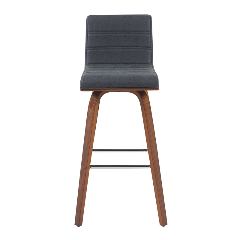 Vienna Swivel Bar Height Stool w/ Vintage Black Seat/Walnut Wood Frame- Set of 2