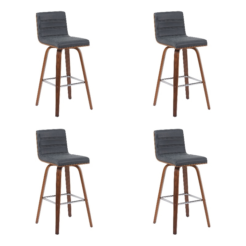 Vienna Swivel Bar Height Stool with Vintage Black Seat/Walnut Wood- Set of 4