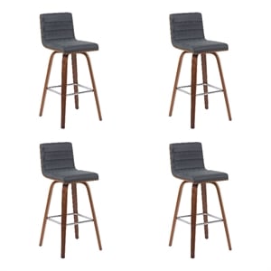 Vienna Swivel Bar Height Stool with Vintage Black Seat/Walnut Wood- Set of 4