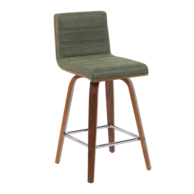 Vienna Counter Height Swivel Bar Stool with Green Seat and Walnut Wood- Set of 2
