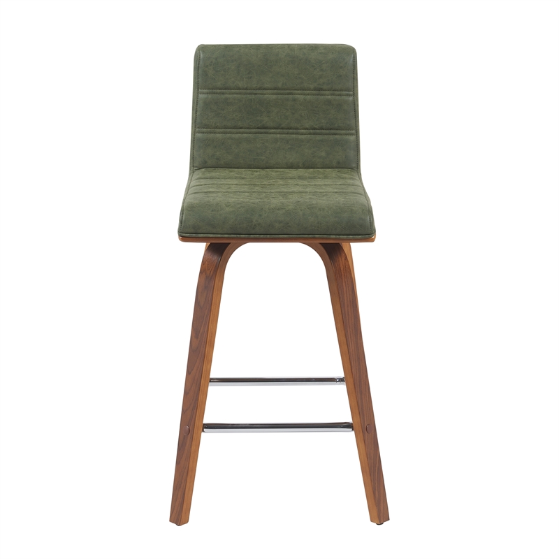 Vienna Counter Height Swivel Bar Stool with Green Seat and Walnut Wood- Set of 2