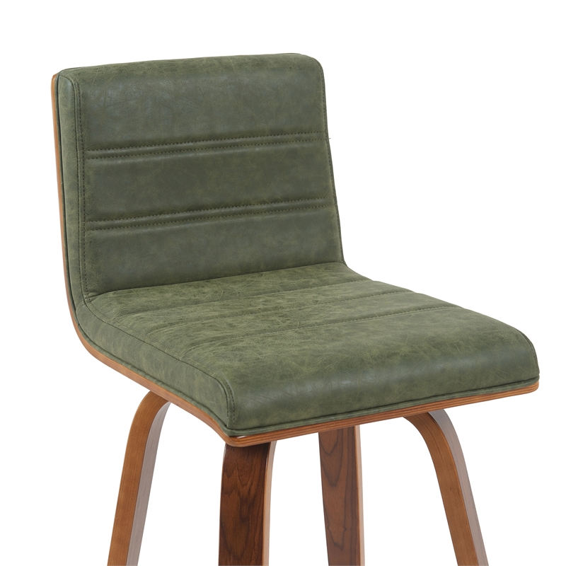Vienna Counter Height Swivel Bar Stool with Green Seat and Walnut Wood- Set of 2