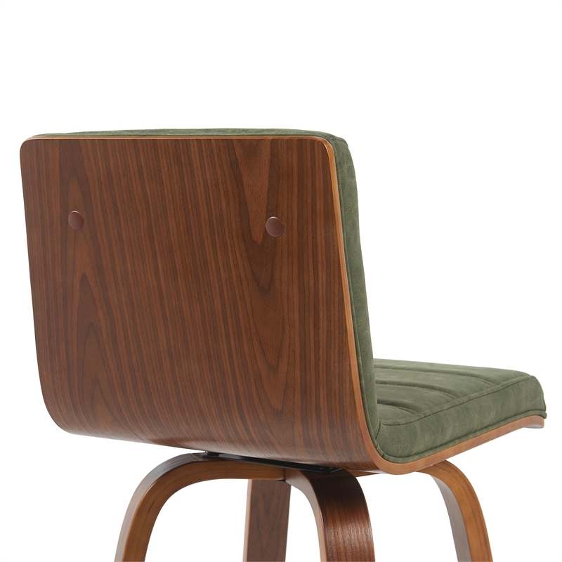 Vienna Counter Height Swivel Bar Stool with Green Seat and Walnut Wood- Set of 2