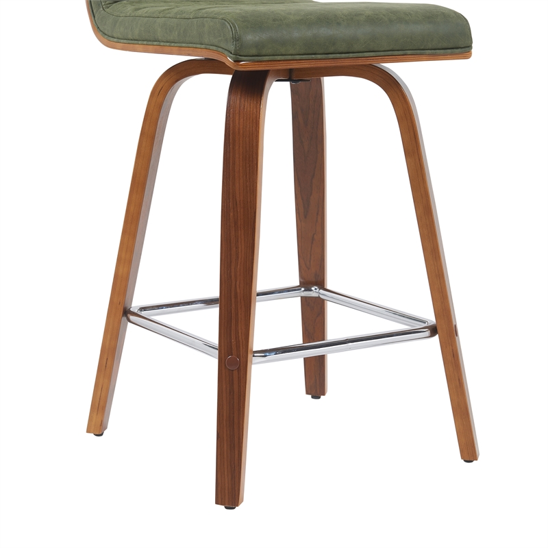 Vienna Counter Height Swivel Bar Stool with Green Seat and Walnut Wood- Set of 2