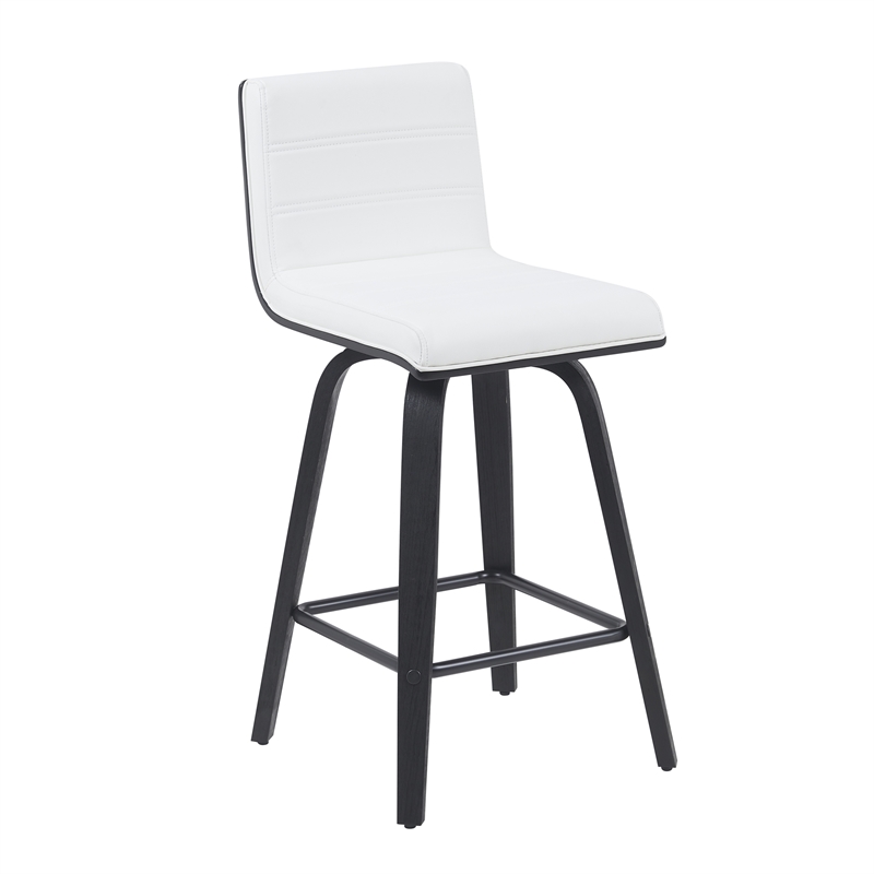 Vienna Counter Height Swivel Bar Stool in Snow White Faux Leather/Black-Set of 3