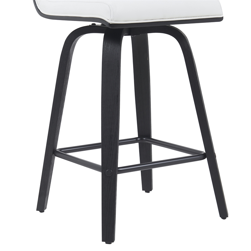 Vienna Counter Height Swivel Bar Stool in Snow White Faux Leather/Black-Set of 3