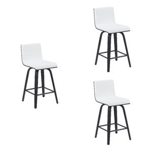 Vienna Counter Height Swivel Bar Stool in Snow White Faux Leather/Black-Set of 3