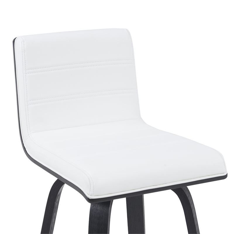 Vienna Swivel Bar Height Stool with Snow White Faux Leather Seat/Black Brushed