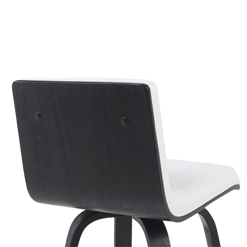 Vienna Swivel Bar Height Stool with Snow White Faux Leather Seat/Black Brushed