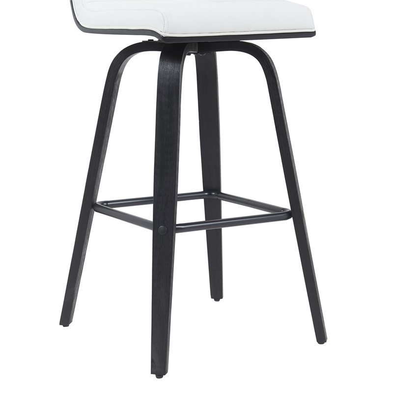 Vienna Swivel Bar Height Stool with Snow White Faux Leather Seat/Black- Set of 4