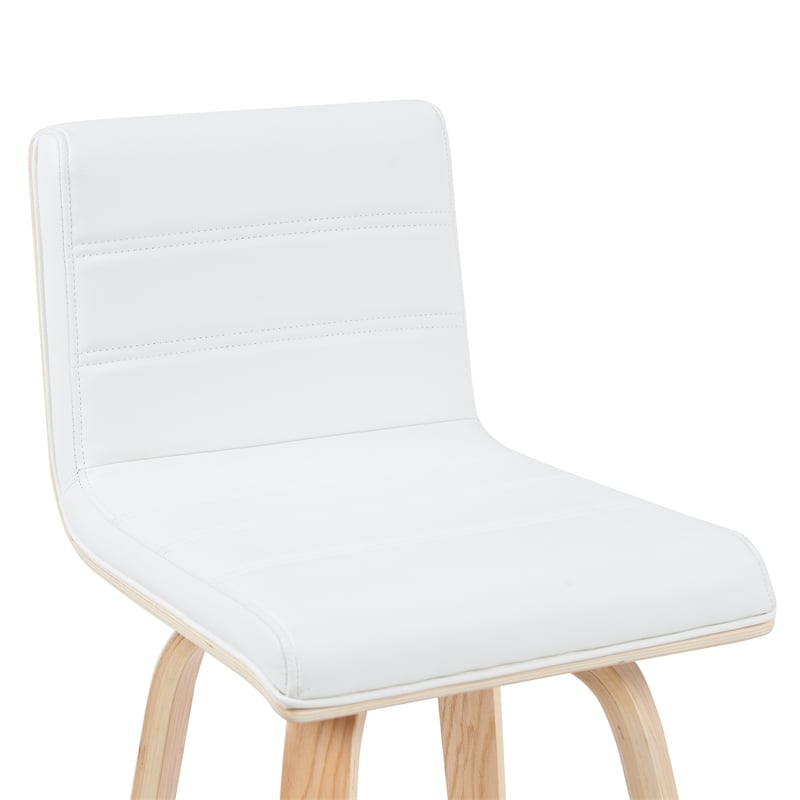 Vienna Counter Height Swivel Barstool White Faux Leather Seat/Oak Wood- Set of 4