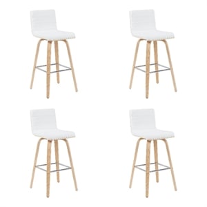 Vienna Swivel Bar Height Stool - White Faux Leather Seat/Oak Wood Frame-Set of 4