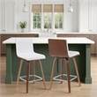 Vienna Counter Height Swivel Bar Stool - Snow White Faux Leather/Walnut-Set of 2