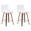 Vienna Counter Height Swivel Bar Stool - Snow White Faux Leather/Walnut-Set of 2
