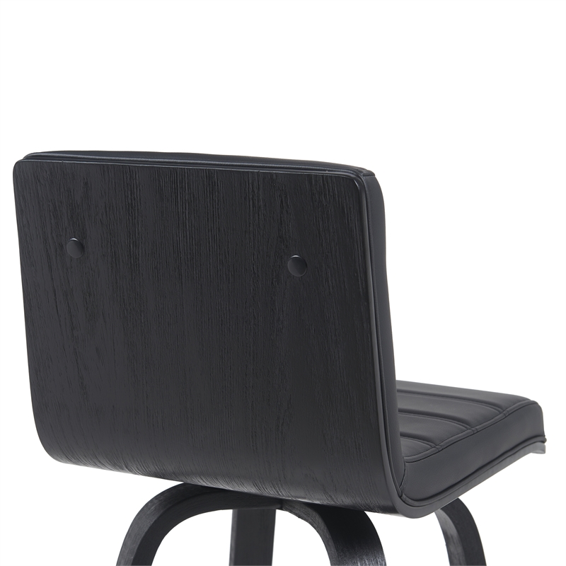 Vienna Swivel Bar Height Stool w/ Black Faux Leather Seat & Black Wood- Set of 3