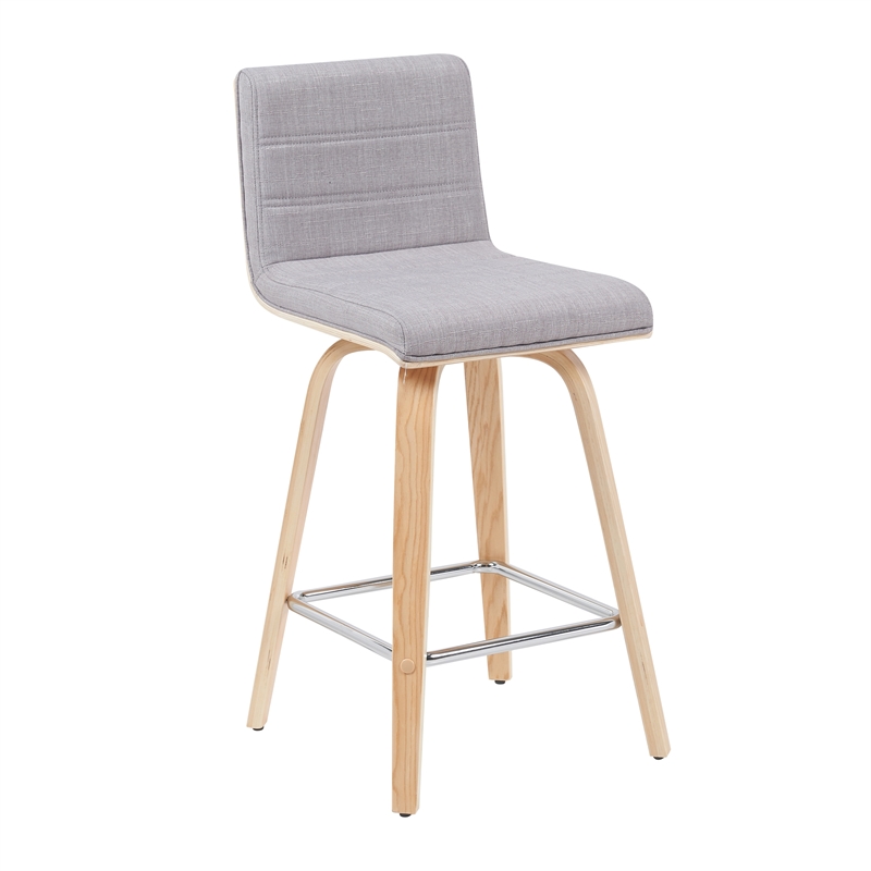 Vienna Counter Height Swivel Bar Stool with Grey Seat & Oak Wood Frame- Set of 2