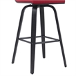 Vienna Swivel Bar Height Stool with Red Upholstered Seat and Brushed Wood Frame