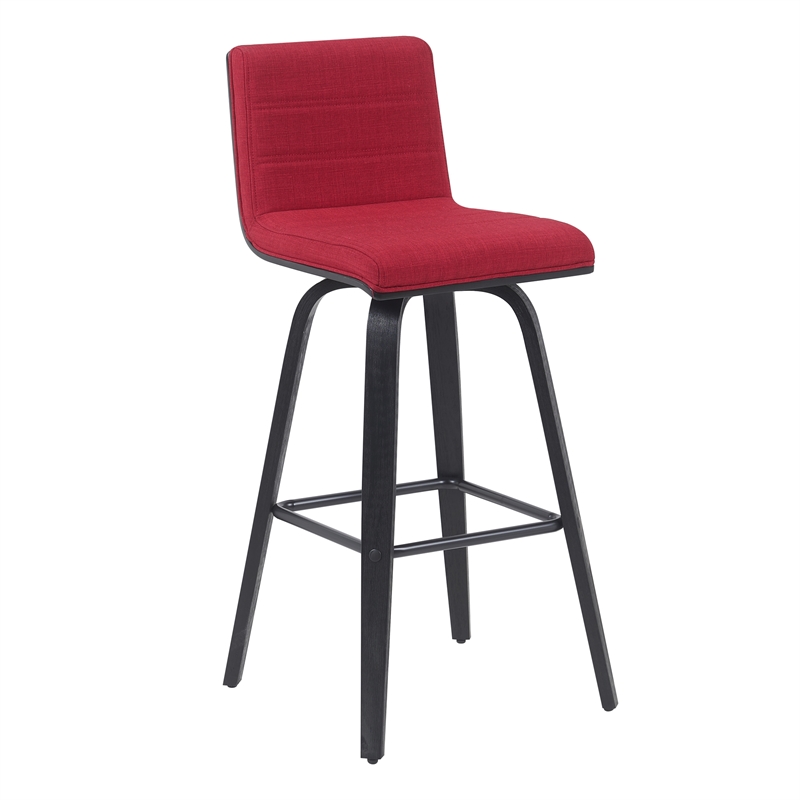 Vienna Swivel Bar Height Stool with Red Seat and Brushed Wood Frame- Set of 4