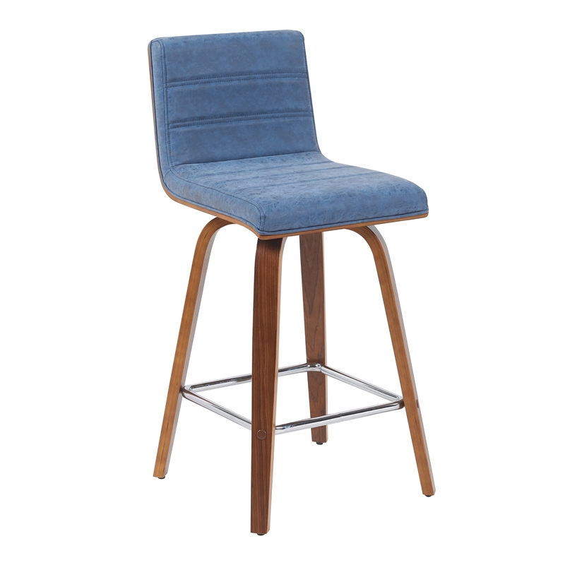 Vienna Counter Height Swivel Bar Stool in Blue Seat and Walnut Wood- Set of 4