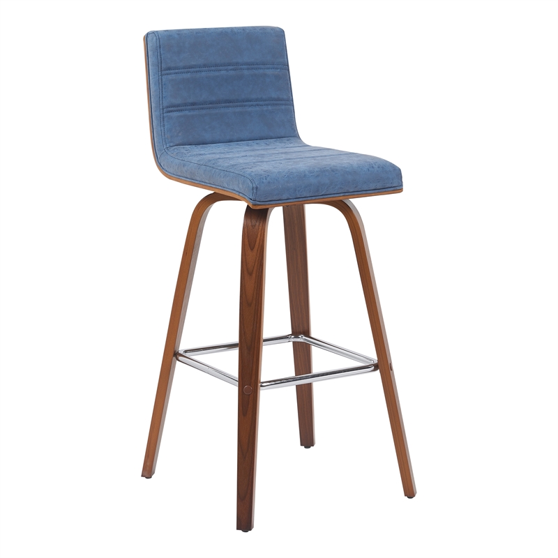 Vienna Swivel Bar Height Stool with Vintage Blue Seat and Walnut Wood- Set of 4