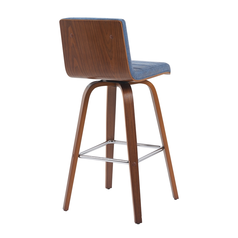 Vienna Swivel Bar Height Stool with Vintage Blue Seat and Walnut Wood- Set of 4