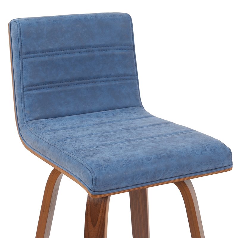 Vienna Swivel Bar Height Stool with Vintage Blue Seat and Walnut Wood- Set of 4