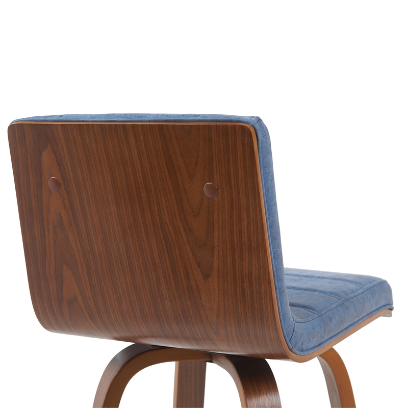 Vienna Swivel Bar Height Stool with Vintage Blue Seat and Walnut Wood- Set of 4