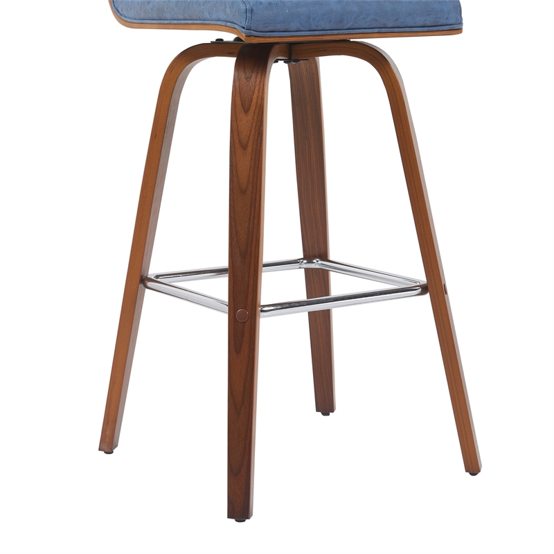 Vienna Swivel Bar Height Stool with Vintage Blue Seat and Walnut Wood- Set of 4